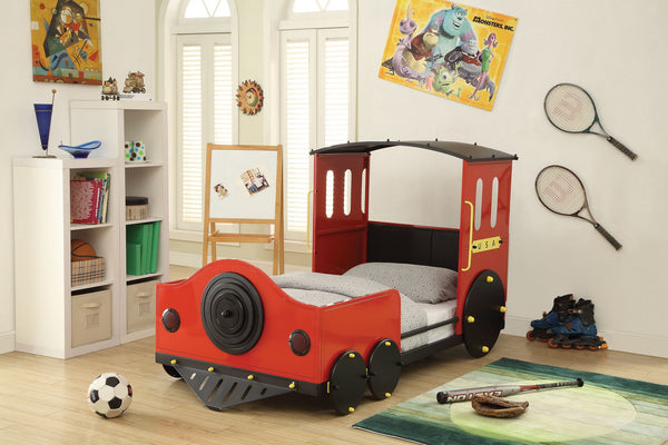 Twin Bed, Red & Black Train - Metal, MDF, PVC, 25kg FR  Red & Black Train