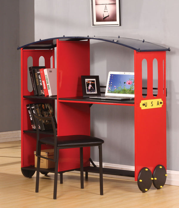 Desk & Bookcase, Red & Black - MDF, Metal Red & Black