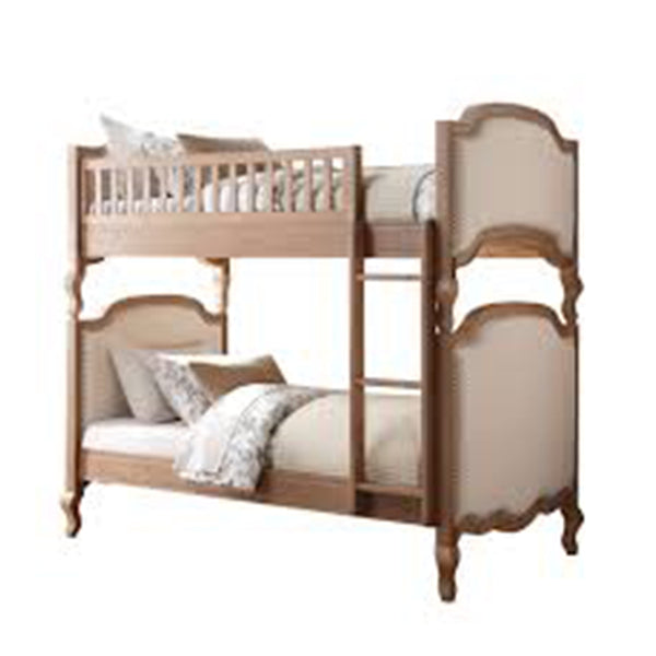 82' X 44' X 73' Twin Over Twin Cream Linen Salvage Oak Fabric Bunk Bed