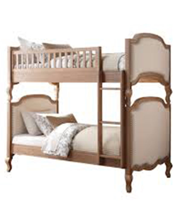 82' X 44' X 73' Twin Over Twin Cream Linen Salvage Oak Fabric Bunk Bed