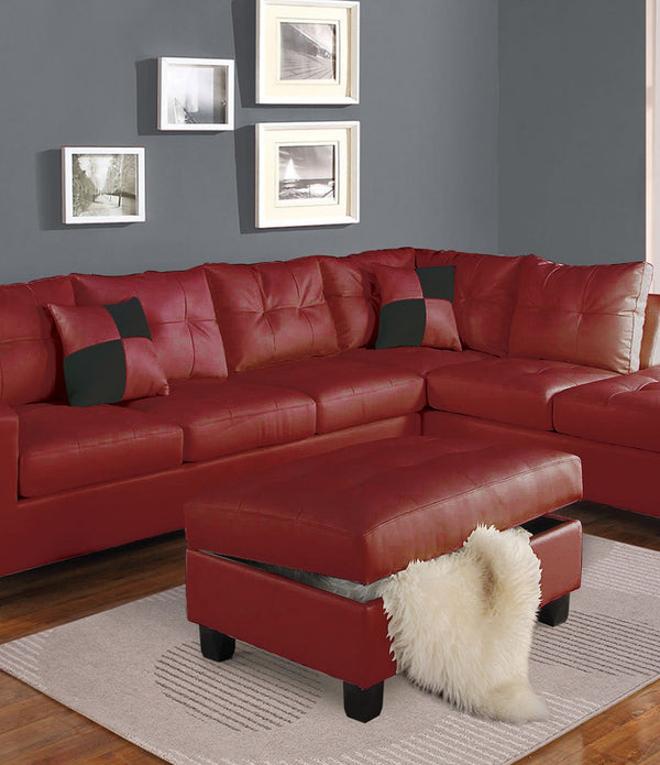 78' X 33' X 34' Red Bonded Leather Reversible Sectional Sofa With 2 Pillows