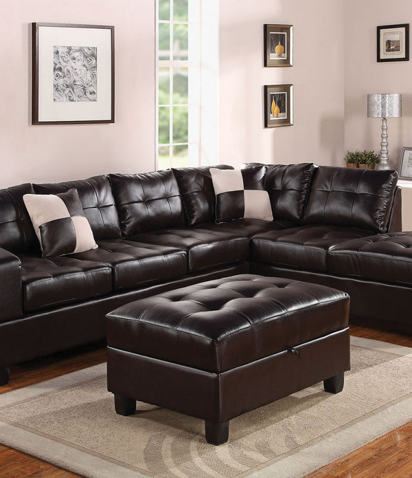 111' X 78' X 34' Black Bonded Leather Reversible Sectional Sofa With 2 Pillows