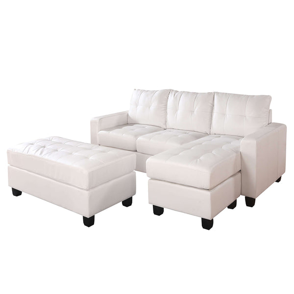 83' X 57' X 35' White Bonded Leather Match Sectional Sofa With Ottoman