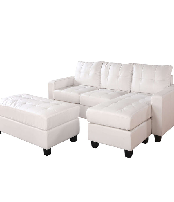 83' X 57' X 35' White Bonded Leather Match Sectional Sofa With Ottoman