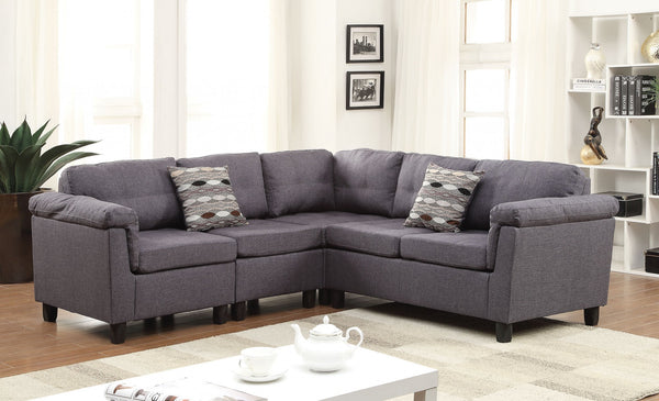 Sectional Sofa with 2 Pillows (Reversible), Gray Linen - Fabric, Wood Frame, Foam  Gray Linen