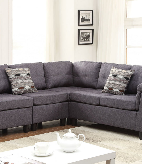 Sectional Sofa with 2 Pillows (Reversible), Gray Linen - Fabric, Wood Frame, Foam  Gray Linen