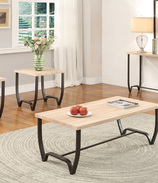 3Pc Pack CoffeeEnd Table Set Natural  Brown Sand - Metal Tube Wood Paper V Natural  Brown Sand