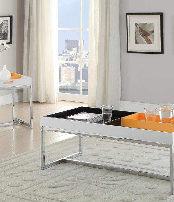 Coffee Table, White & Chrome - Metal Tube, High Density  White & Chrome