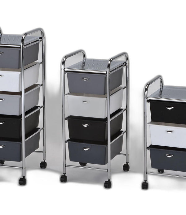 Achromatic Three Drawer Rolling Storage Cart