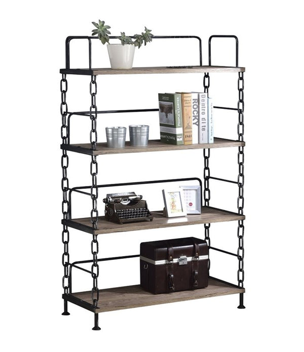 36' X 16' X 59' Rustic Oak And Antique Black Particle Board Bookshelf