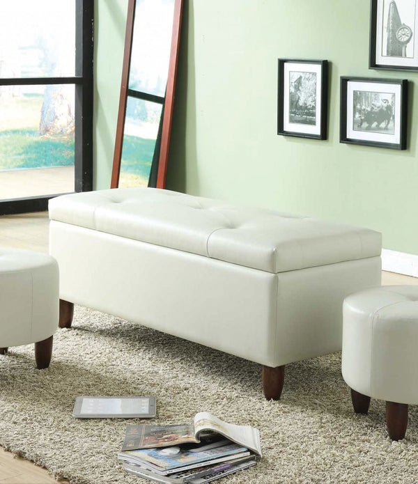 3Pc Pack Storage Bench & 2 Ottomans, Ivory PU & Espresso - PU, Ivory PU & Espresso