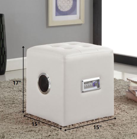 Lounge Ottoman with Bluetooth Speaker, White PU - PU, FR Foam White PU