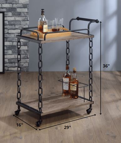 29' X 16' X 36' Rustic Oak And Antique Black Serving Cart