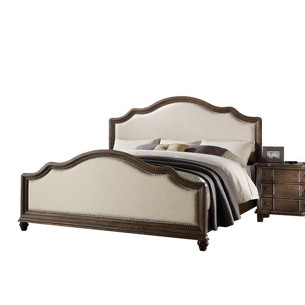 88' X 66' X 59' Beige Linen And Weathered Oak Queen Bed