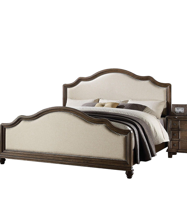 88' X 66' X 59' Beige Linen And Weathered Oak Queen Bed