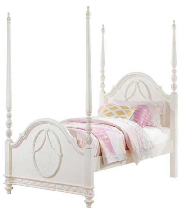 82' X 44' X 78' Ivory Wooden Twin Poster Bed