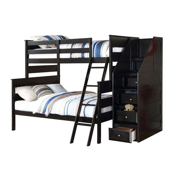 81' X 58' X 68' Black Twin Over Full Bunk Bed with Storage Ladder