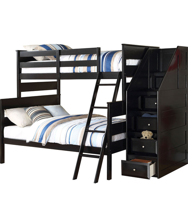 81' X 58' X 68' Black Twin Over Full Bunk Bed with Storage Ladder