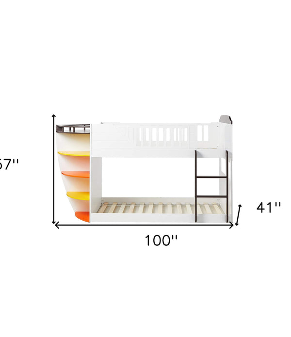 100' X 41' X 57' White And Chocolate Twin Over Twin Bunk Bed With Storage Shelf