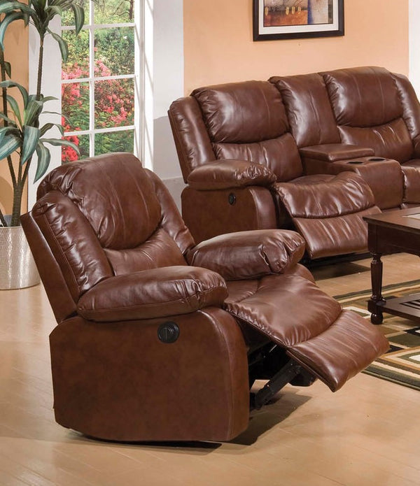 Recliner, Brown Champion & PU - PU, Foam, Wood (Solid), P Brown Champion & PU