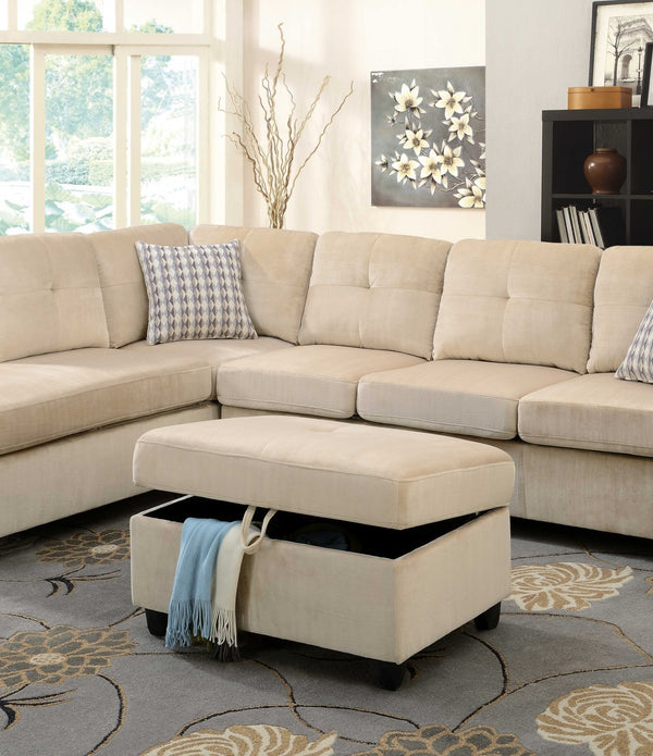 78' X 33' X 36' Beige Velvet Reversible Sectional Sofa With Pillows