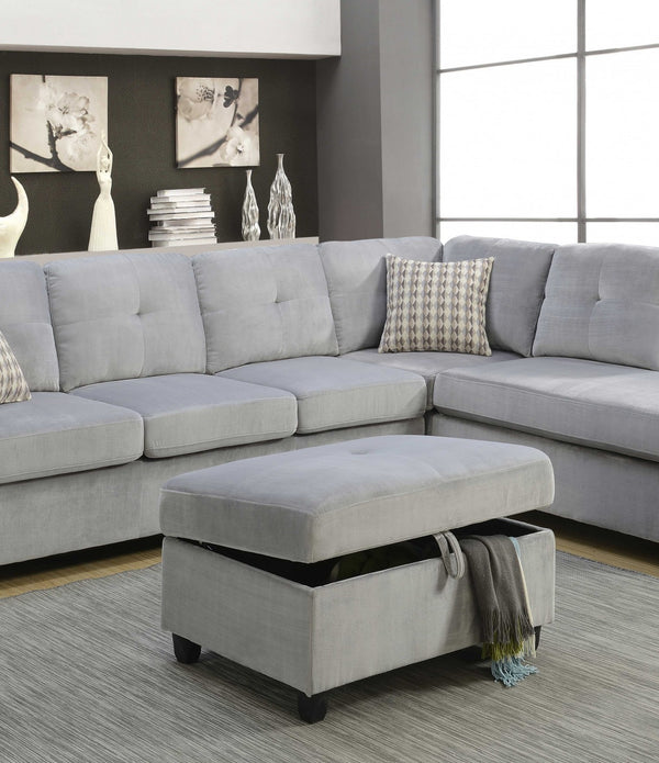 78' X 33' X 36' Gray Velvet Reversible Sectional Sofa With Pillows