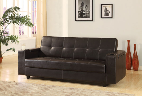 Adjustable Sofa with Storage  2 Cup Holders  Brown PU - Fire Proof Foam PVC Fir Brown PU