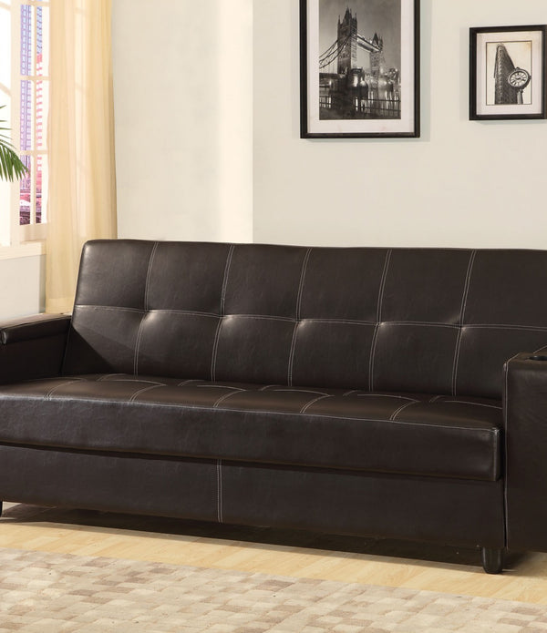 Adjustable Sofa with Storage  2 Cup Holders  Brown PU - Fire Proof Foam PVC Fir Brown PU