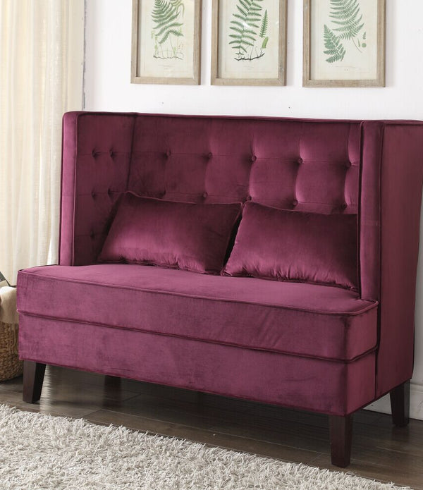 Settee With 2 Pillows Magenta Fabric - Fabric Rubber Wood Plyw Magenta Fabric