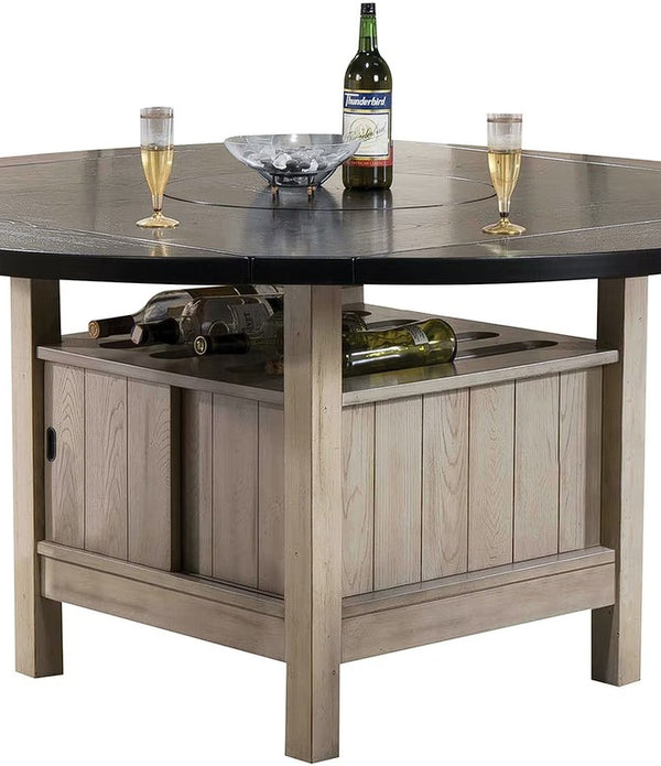 Rustic Wood and Black Dining Table with Wine Storage