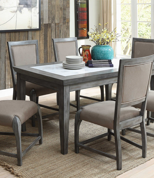 Dining Table, Real Marble & Antique Gray - Marble, Rubber Wood, Vene Real Marble & Antique Gray