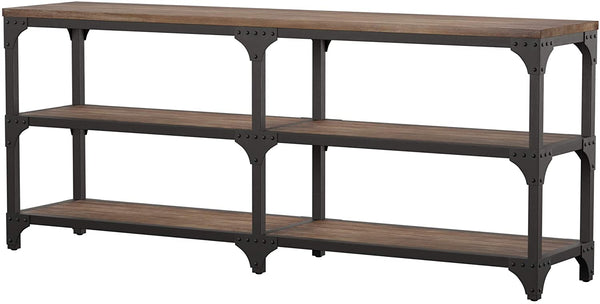 72' Rustic Weathered Oak Finish Console Storage Table