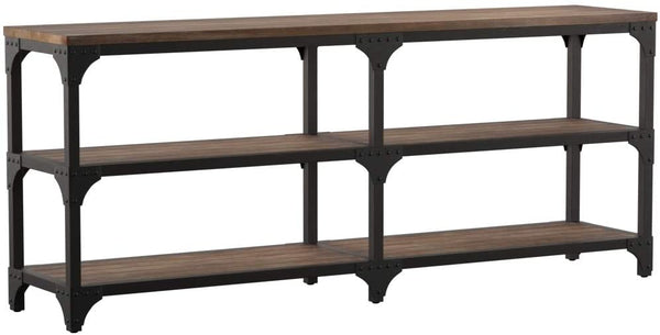 72' Rustic Weathered Oak Finish Console Storage Table