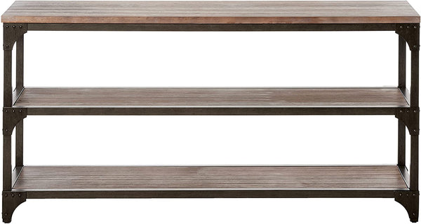 60' Rustic Weathered Oak Console Storage Table