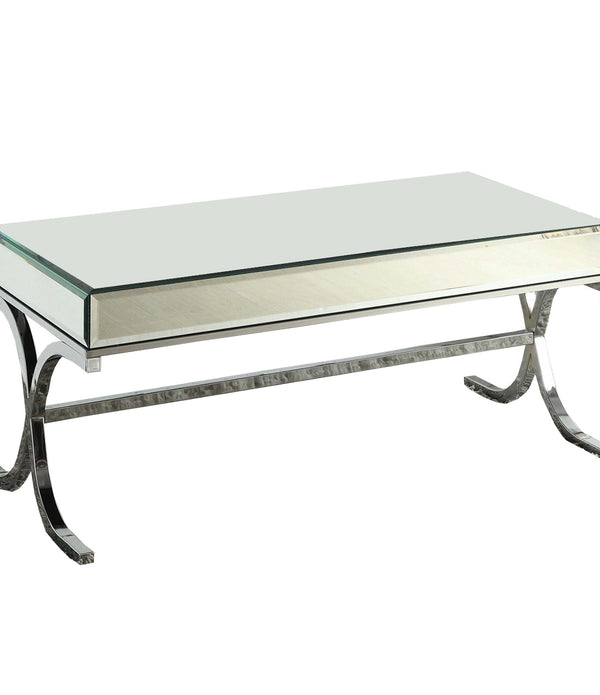 42' X 21' X 19' Mirrored Top And Chrome Coffee Table