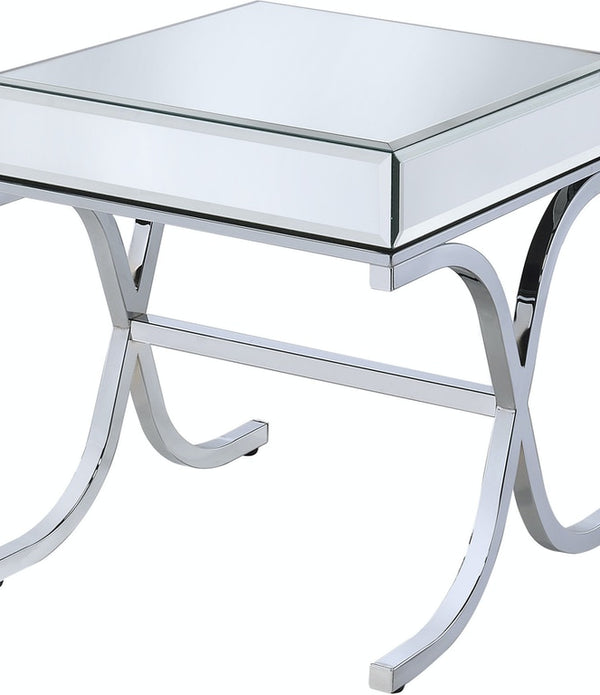 21' X 21' X 22' Mirrored Top And Chrome End Table