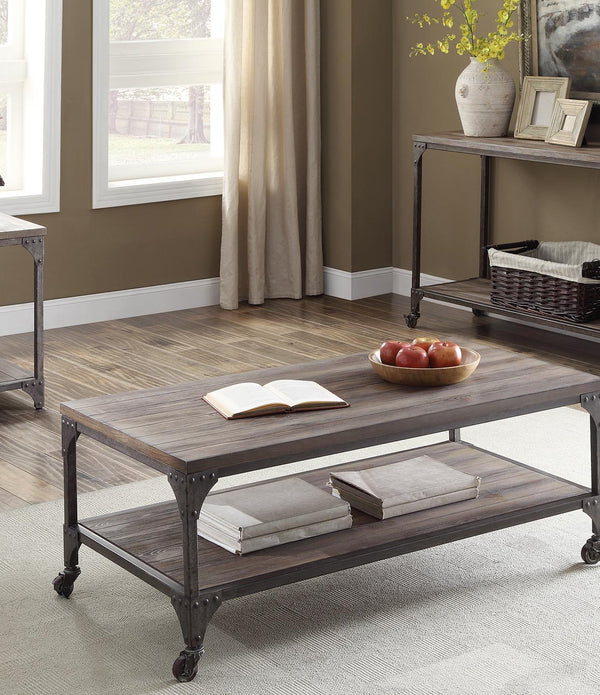 48' X 24' X 18' Weathered Oak And Antique Silver Coffee Table