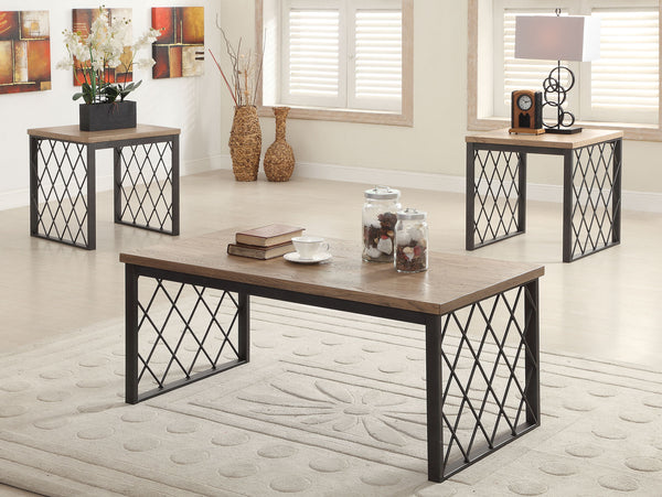 3Pc Pack Coffee/End Table Set, Light Oak & Gray - Mdf, Wood (40%), Metal (6 Light Oak & Gray