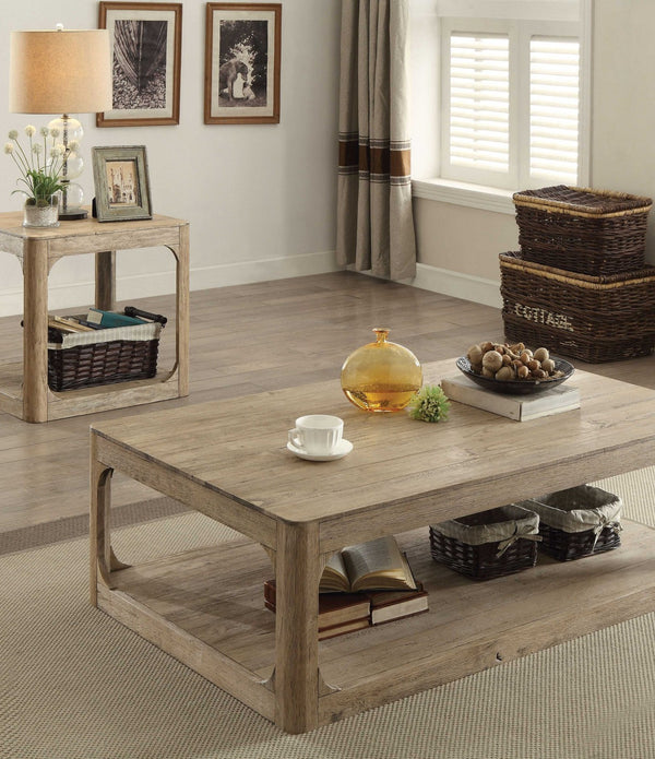 55' X 34' X 17' Natural Oak Rubber Wood Coffee Table