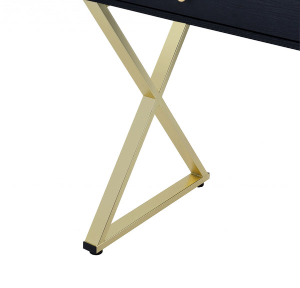 42' X 19' X 31' Black And Brass Particle Board Desk