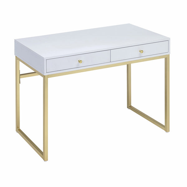 42' X 19' X 31' White And Brass Particle Board Desk