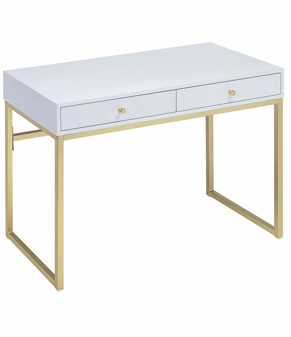 42' X 19' X 31' White And Brass Particle Board Desk