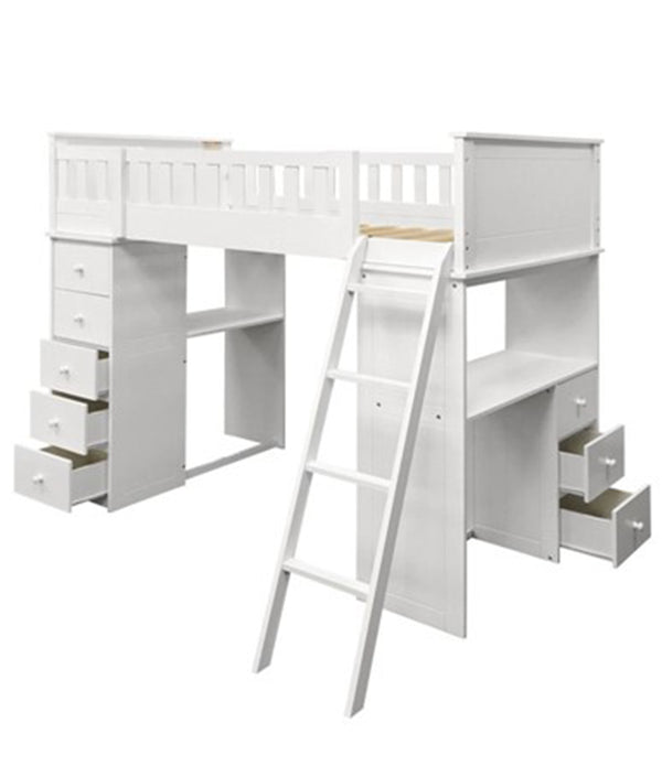 79' X 42' X 66' White Wood Loft Bed