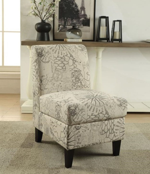 22' X 30' X 36' Map Pattern Accent Chair With Storage