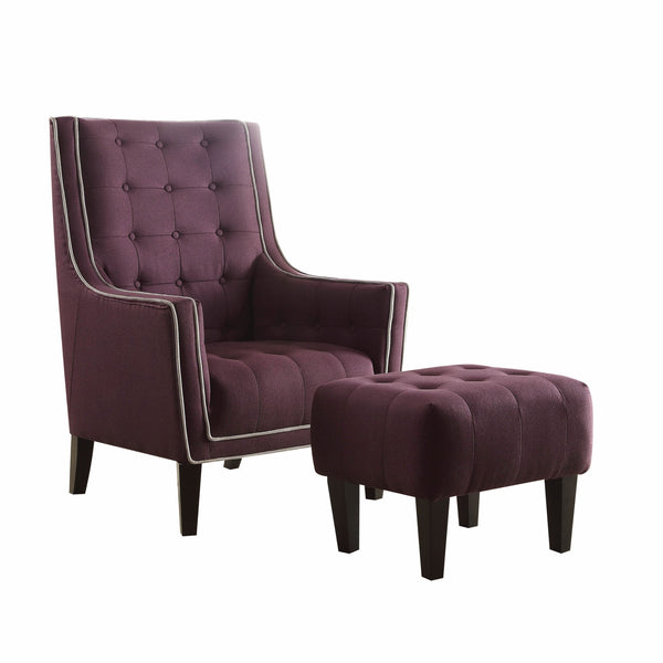 32' X 33' X 46' Purple Linen Accent Arm Chair And Ottoman