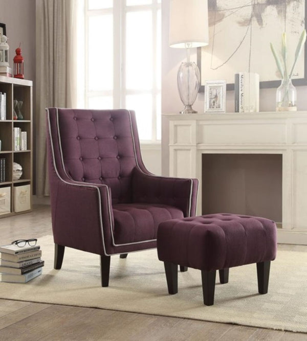 32' X 33' X 46' Purple Linen Accent Arm Chair And Ottoman