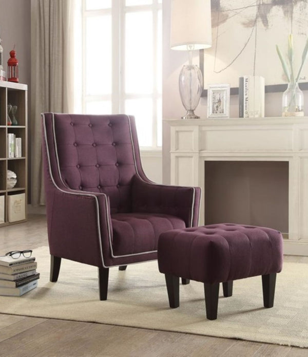 32' X 33' X 46' Purple Linen Accent Arm Chair And Ottoman