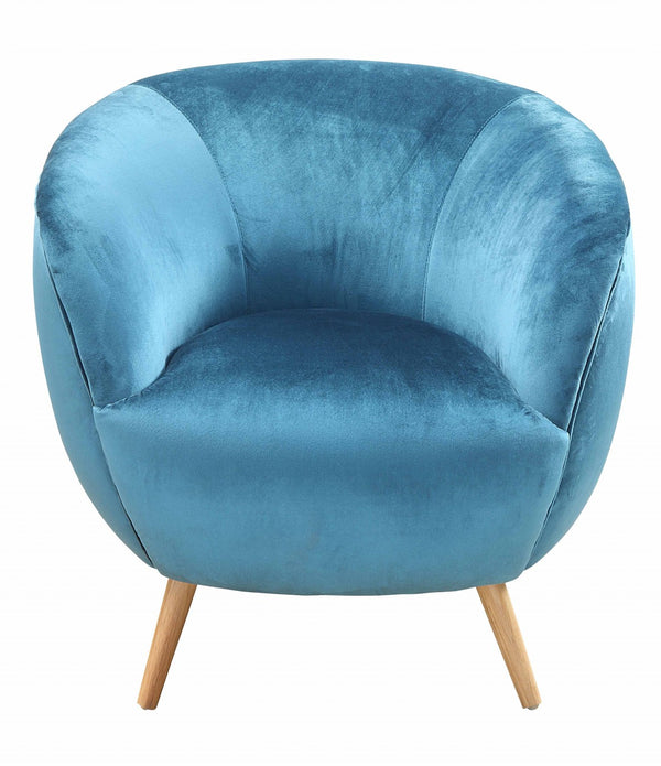 Teal Velvet Armed Accent Chair with Natural Finish Wood legs