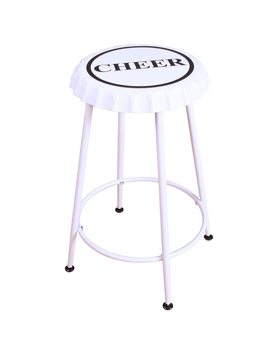 White Metal Cheer Bottle Cap Seat Set of 2 Counter Height Stools