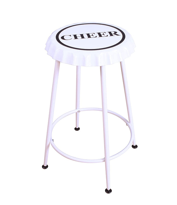 White Metal Cheer Bottle Cap Seat Set of 2 Counter Height Stools